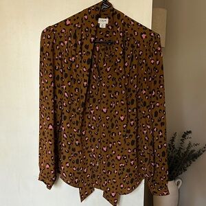 J.Crew Brown & Pink Leopard Print Button-Up Blouse- Size MP
